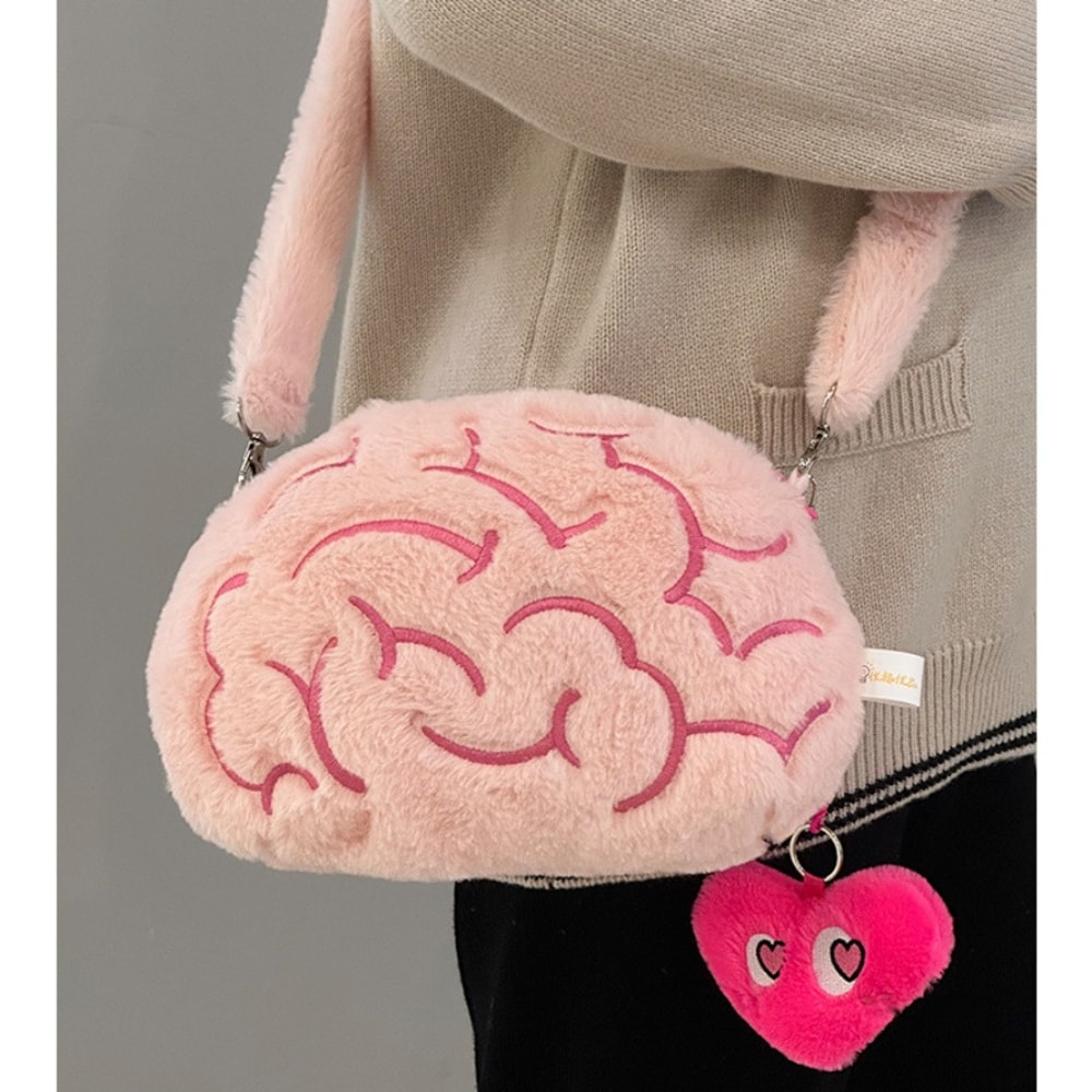 Pink Brain Plush Backpack - Creative Human Organs Stuffed Plushie Toy for Home Decor & Gift
