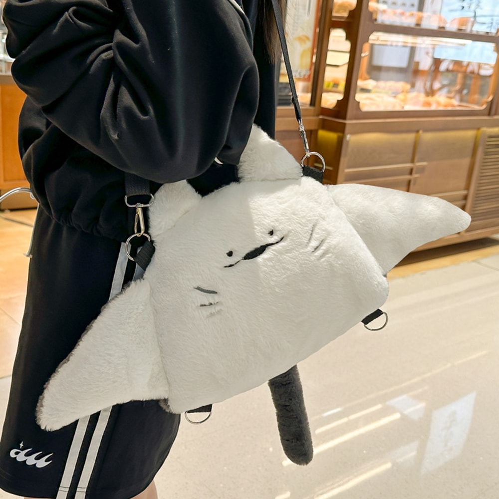 Creative Manta Ray Plush Backpack Cute Fluffy Cartoon Animal Crossbody Schoolbag For Women 4