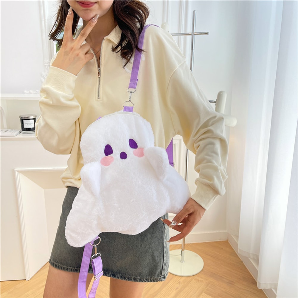Little Ghost Plush Backpack Large Capacity Shoulder Bag With Adjustable Strap Plushie Doll Design 6