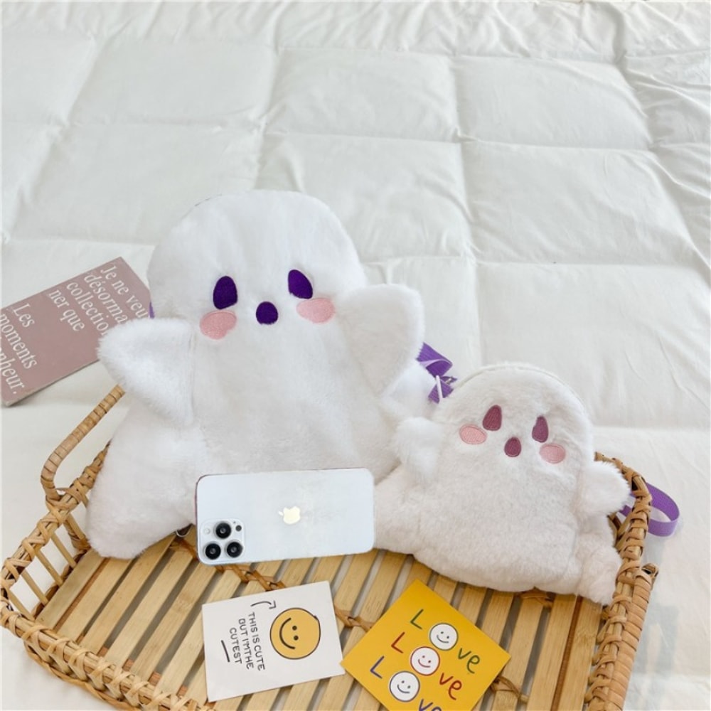 Little Ghost Plush Backpack Large Capacity Shoulder Bag With Adjustable Strap Plushie Doll Design 2