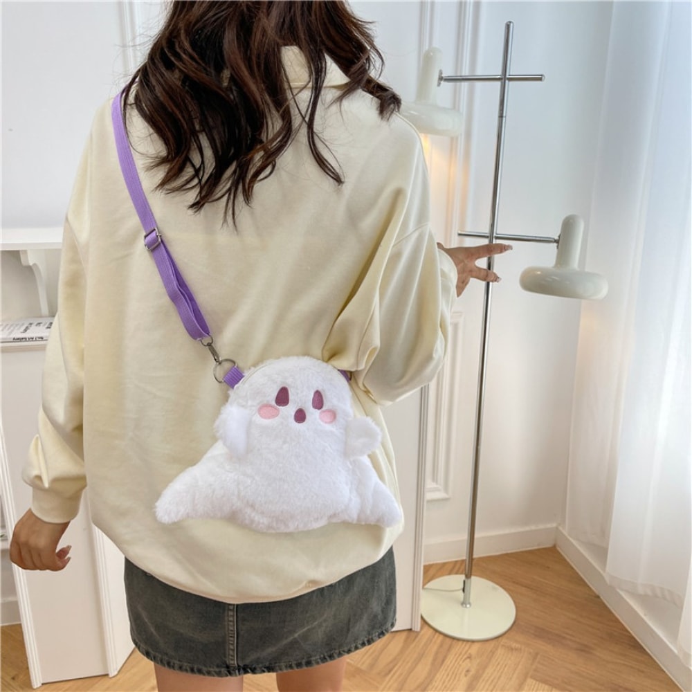 Little Ghost Plush Backpack Large Capacity Shoulder Bag With Adjustable Strap Plushie Doll Design 5