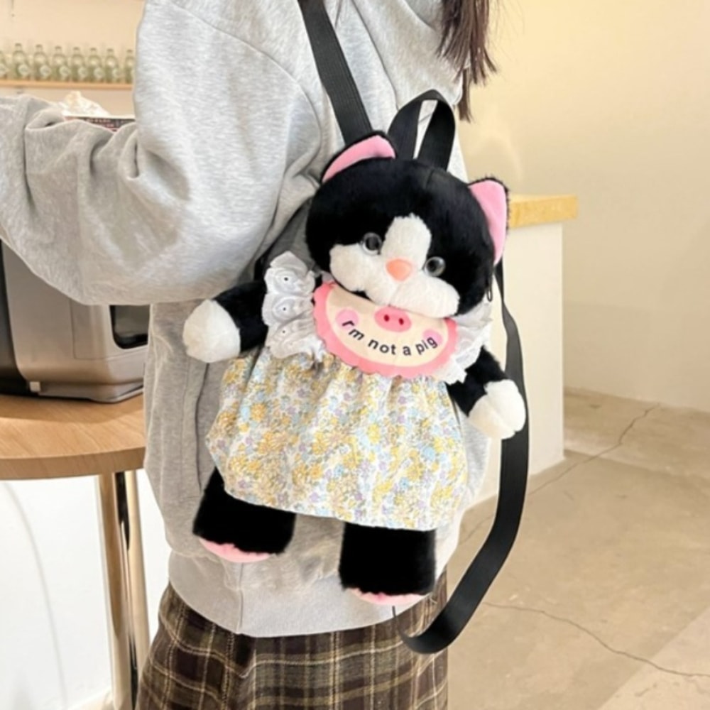 Cat Plush Backpack Black Cat Plushie Toy Doll Shoulder Bag 1