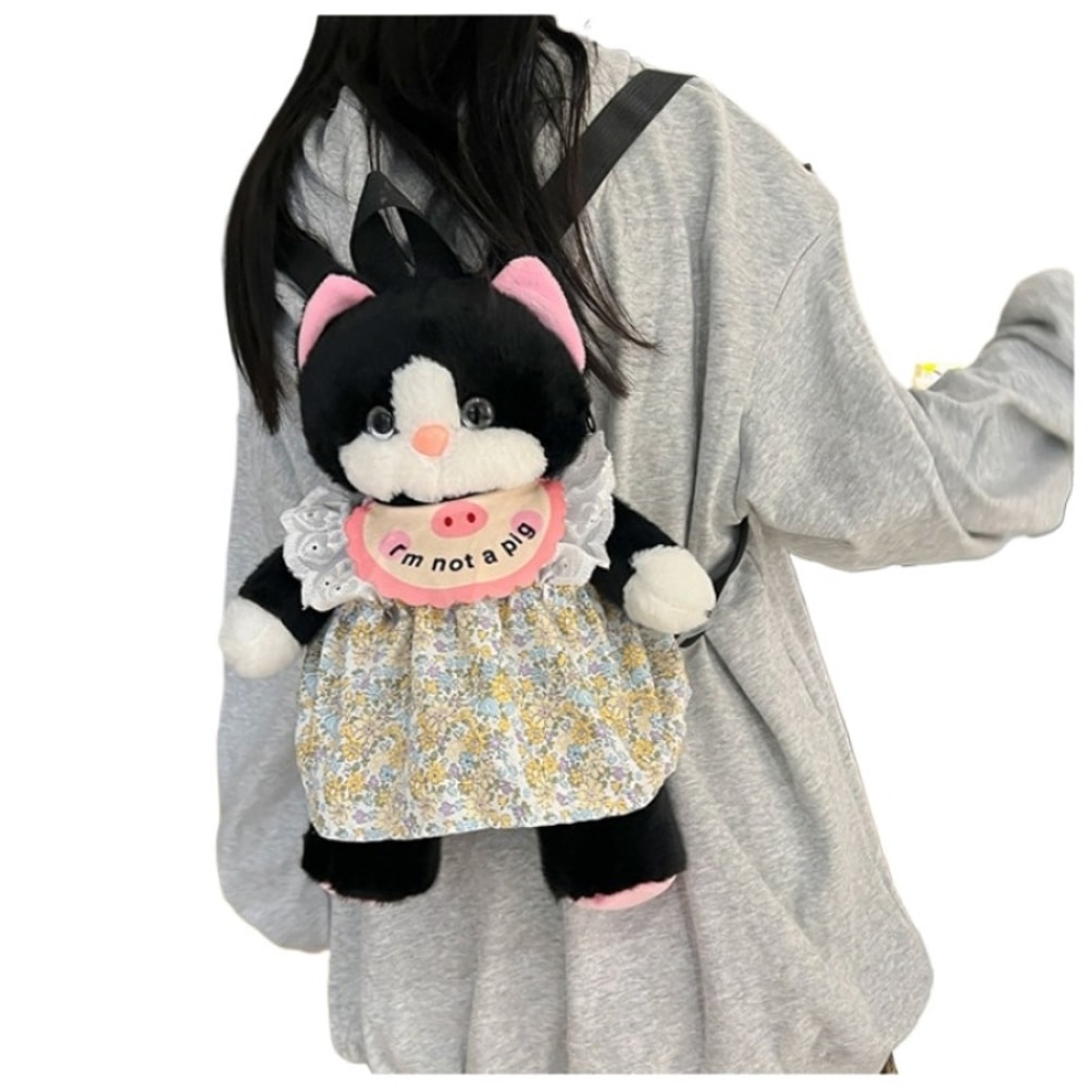 Cat Plush Backpack Black Cat Plushie Toy Doll Shoulder Bag 2
