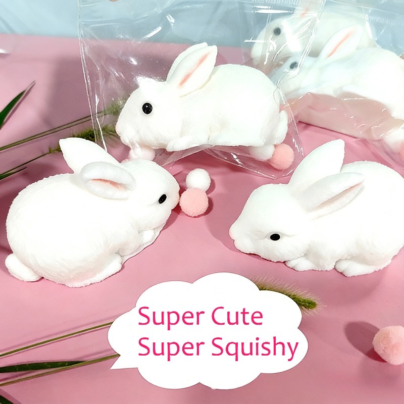 Squishy Cute Bunny Squeeze Toy Soft White Rabbit Fidget Stress Relief Toy For Kids Adults 3