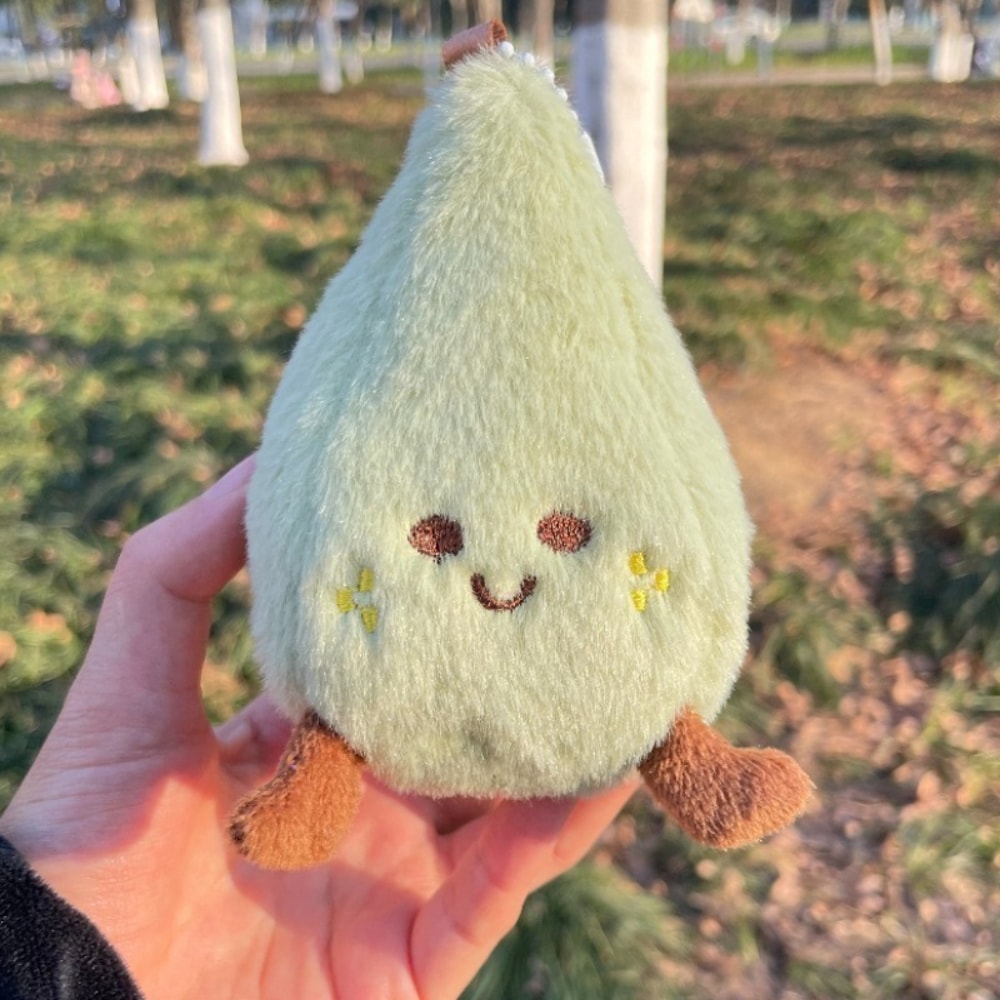 Fluffy Pear Plush Keychain Soft Stuffed Cartoon Fruit Doll Backpack Charm For Kids Adults 0