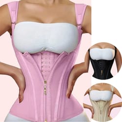 womens plus size tummy control corset vest cincher with zipper & buttoned closure full coverage back shapewear.