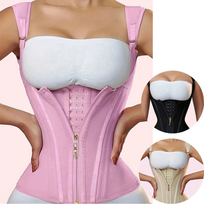 Womens Plus Size Tummy Control Corset Vest Cincher With Zipper Buttoned Closure Full Coverage Back 0