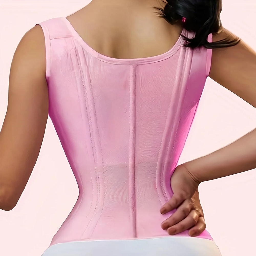 Womens Plus Size Tummy Control Corset Vest Cincher With Zipper Buttoned Closure Full Coverage Back 3