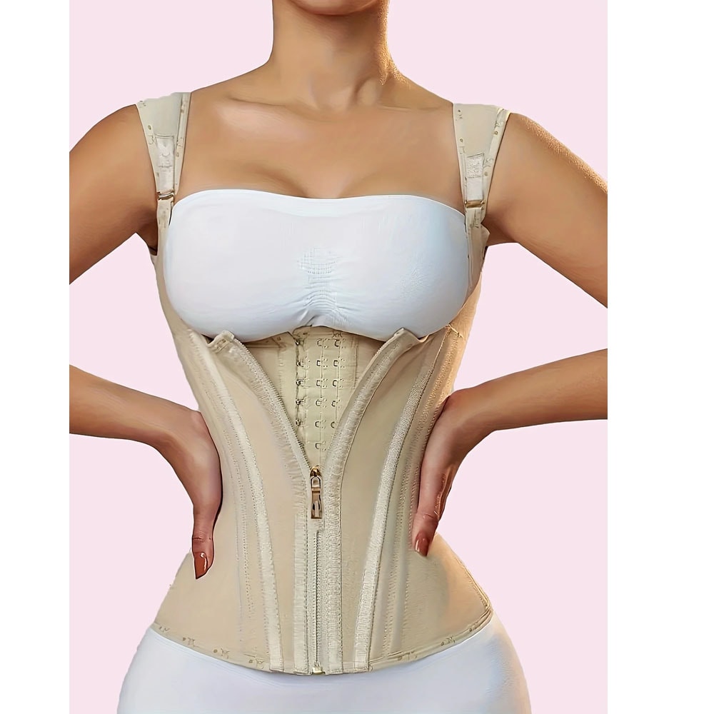 Womens Plus Size Tummy Control Corset Vest Cincher With Zipper Buttoned Closure Full Coverage Back 4