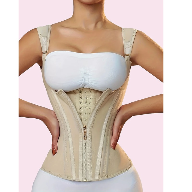 Womens Plus Size Tummy Control Corset Vest Cincher With Zipper Buttoned Closure Full Coverage Back 4