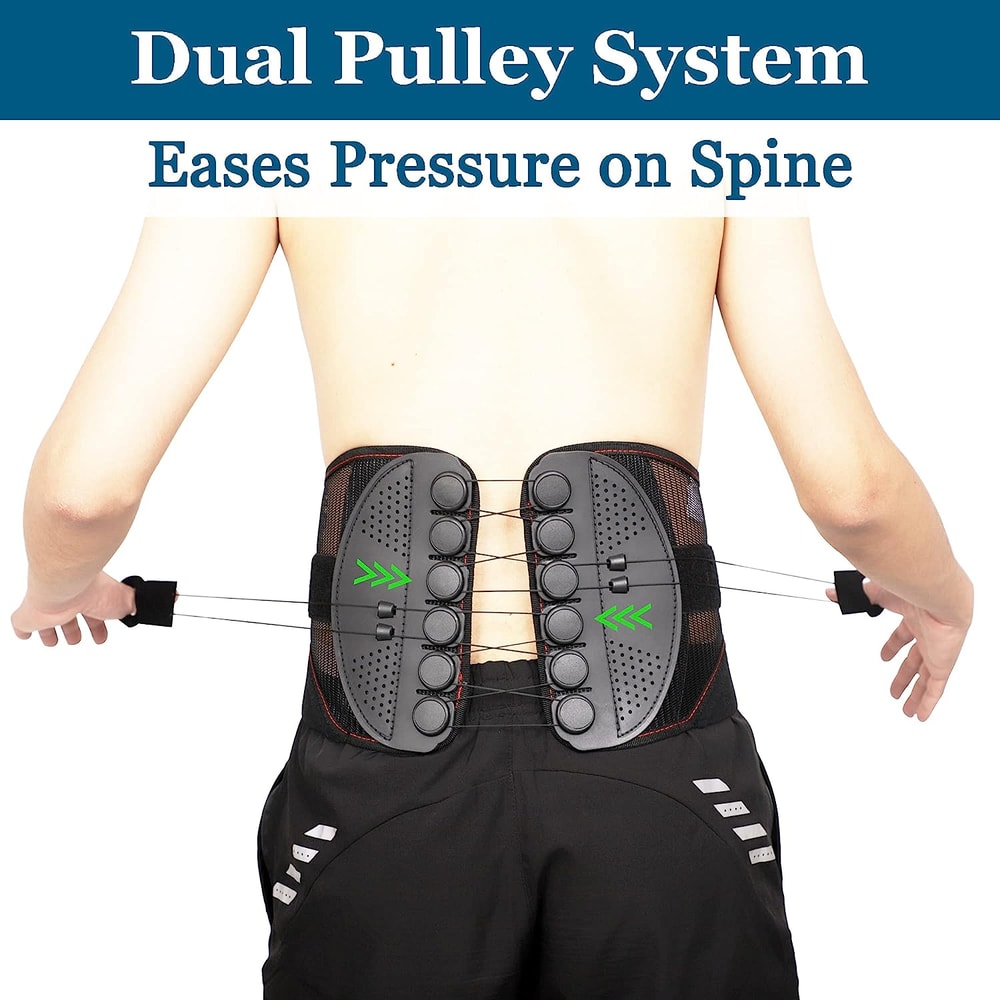 Adjustable Lumbar Support Back Brace For Lower Back Pain Relief Pulley Compression System Spine Al 3