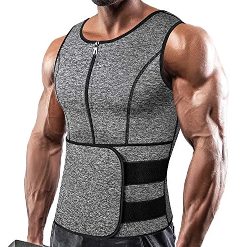 Mens Sauna Vest Waist Trainer Shapewear Slimming Body Shaper with Double Belt for Fat Burn and Fitness