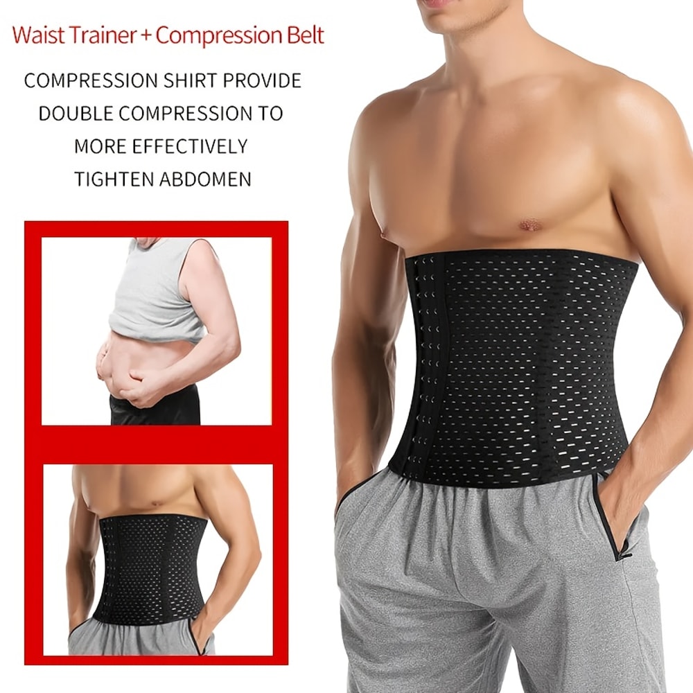 Mens Compression Waist Trainer Belt For Tummy Control Slimming Body Shaper 2