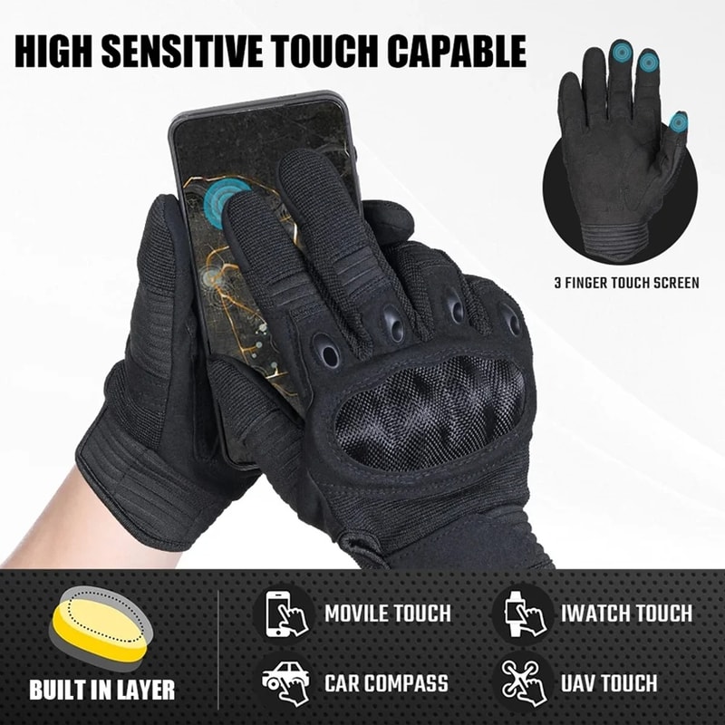 Mens Tactical Gloves FullFinger Outdoor Gloves With Touchscreen Compatibility Hard Shell Protection 2