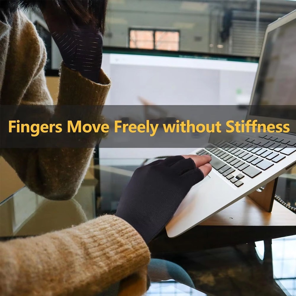 Copper Compression Gloves For Arthritis Open Finger Support For Men Women Ideal For Typing Daily 3