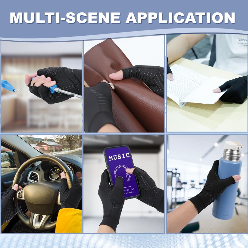 Copper Compression Gloves For Arthritis Open Finger Support For Men Women Ideal For Typing Daily 2