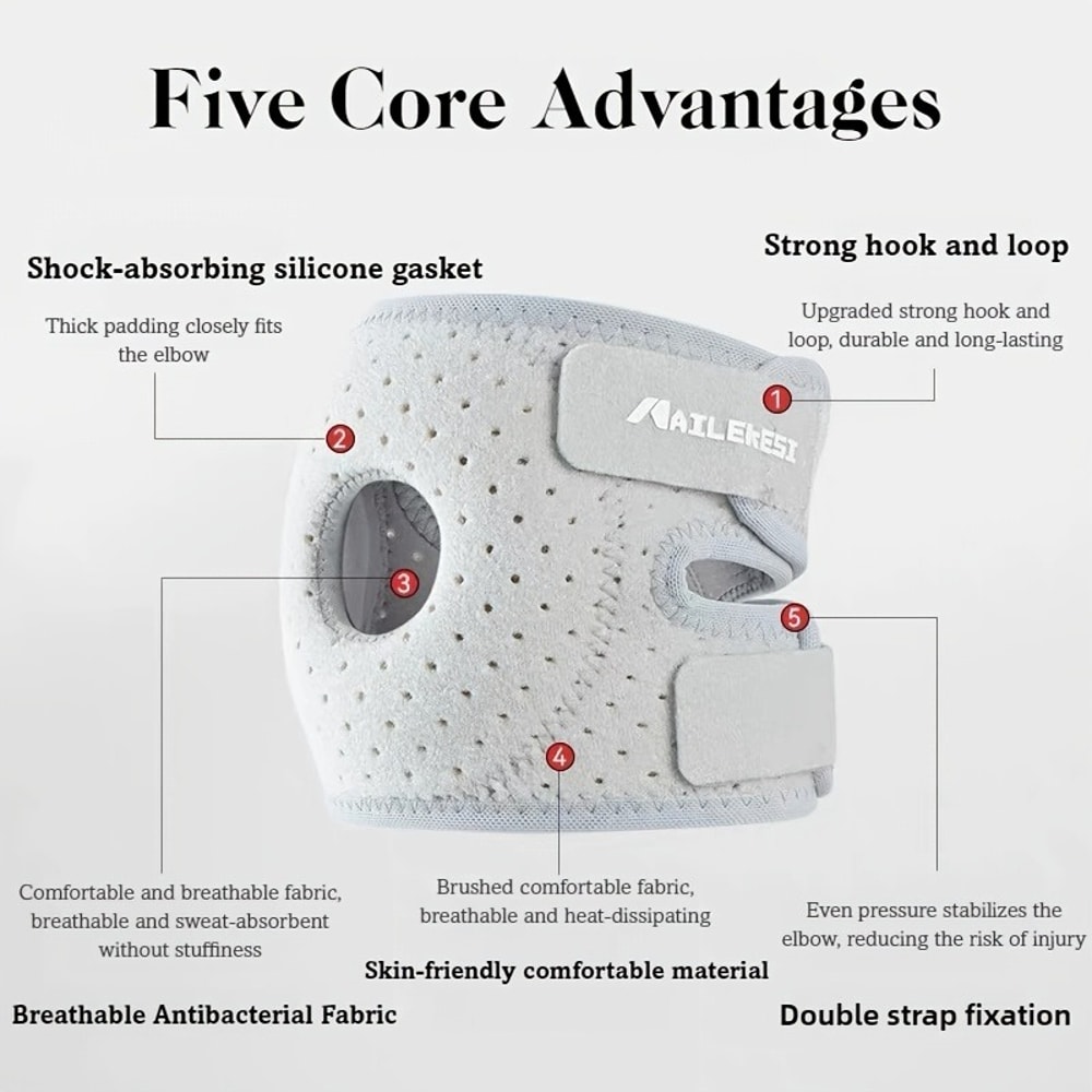 Breathable Adjustable Elbow Brace With Silicone Shock Absorption For Tennis And Basketball 4