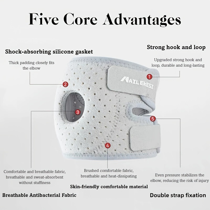 Breathable Adjustable Elbow Brace With Silicone Shock Absorption For Tennis And Basketball 4
