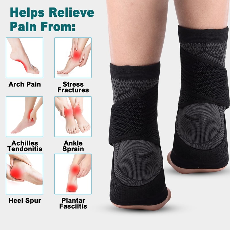 Ankle Support Brace for Achilles Tendonitis & Plantar Fasciitis Relief Compression Sleeve with Adjustable Strap.
