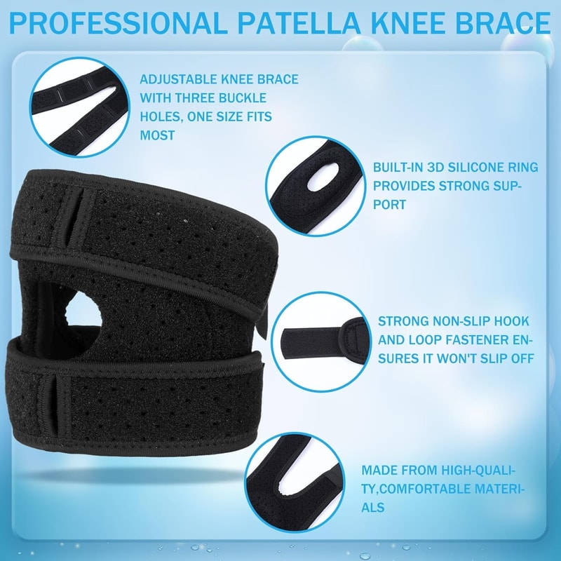Knee Support Brace for Men & Women Adjustable Silicone Compression Sleeve Patellar Strap Wrap