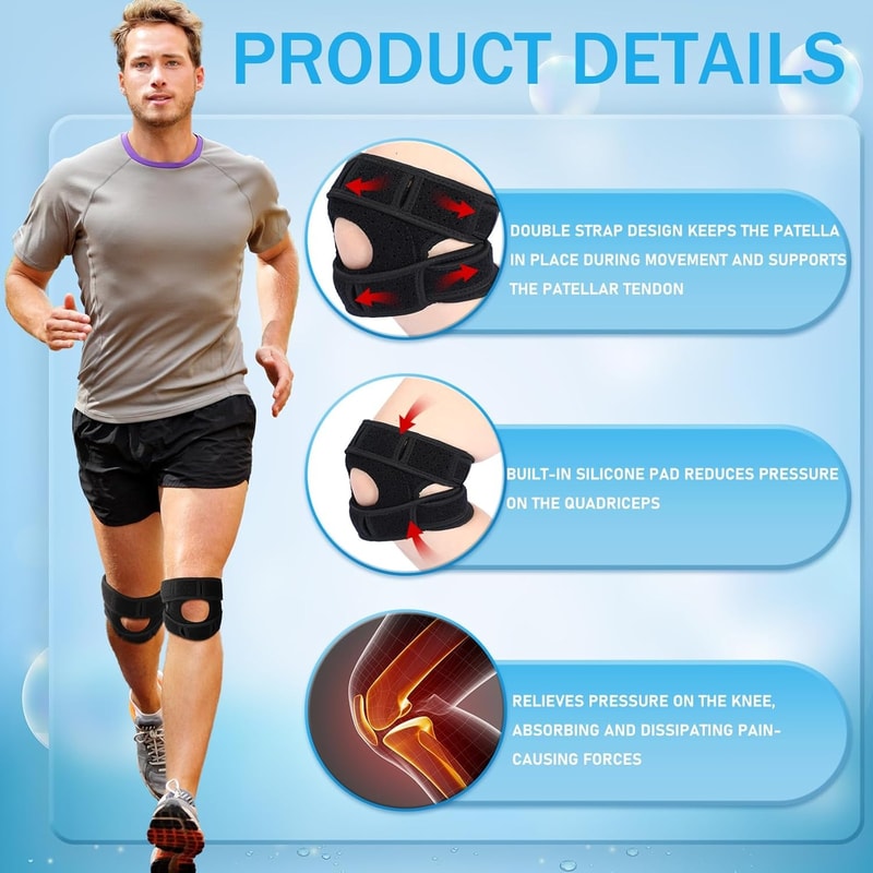 Knee Support Brace for Men & Women Adjustable Silicone Compression Sleeve Patellar Strap Wrap