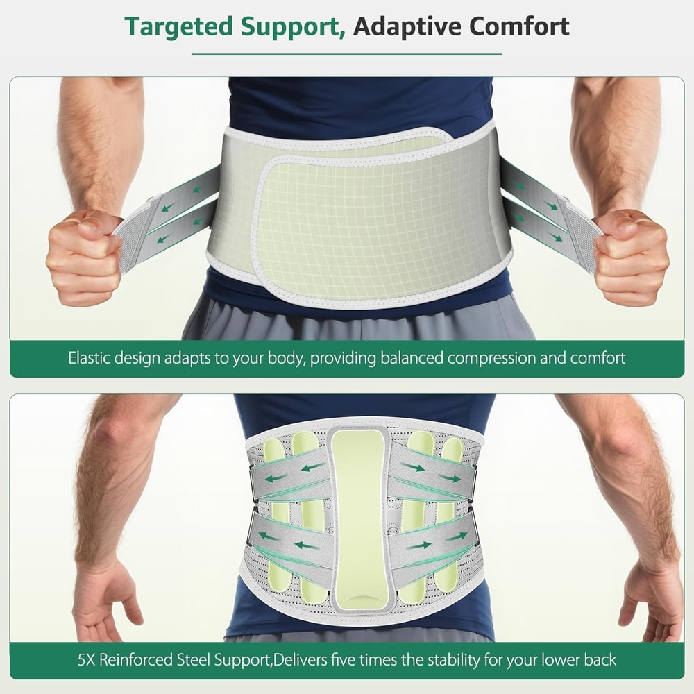 Back Brace for Lower Back Pain Steel Support with Adjustable Compression, Lumbar Support Belt for Men & Women.