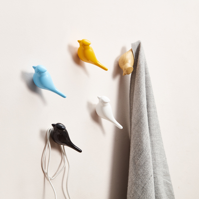Creative Bird Wall Hook Resin Wood Grain Design Animal Shaped Coat Hook 1