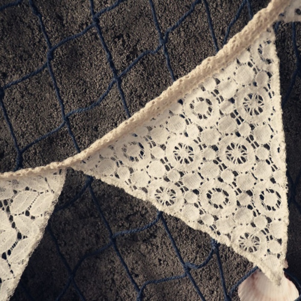 White Lace Wedding Garland Vintage Fabric Pennant Bunting for Parties and Celebrations