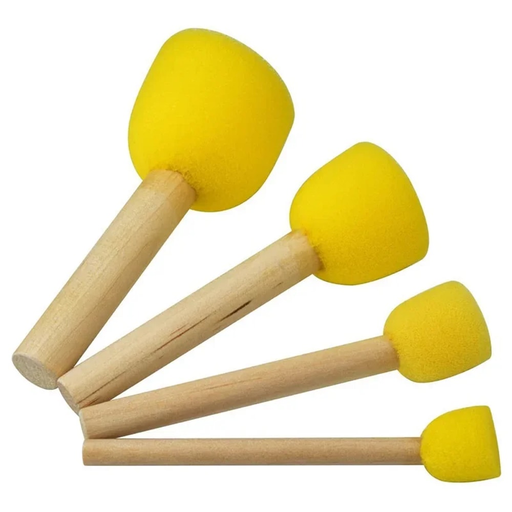 Round Sponge Paint Brushes Wooden Handle Childrens Drawing Pottery Modeling Tool 0