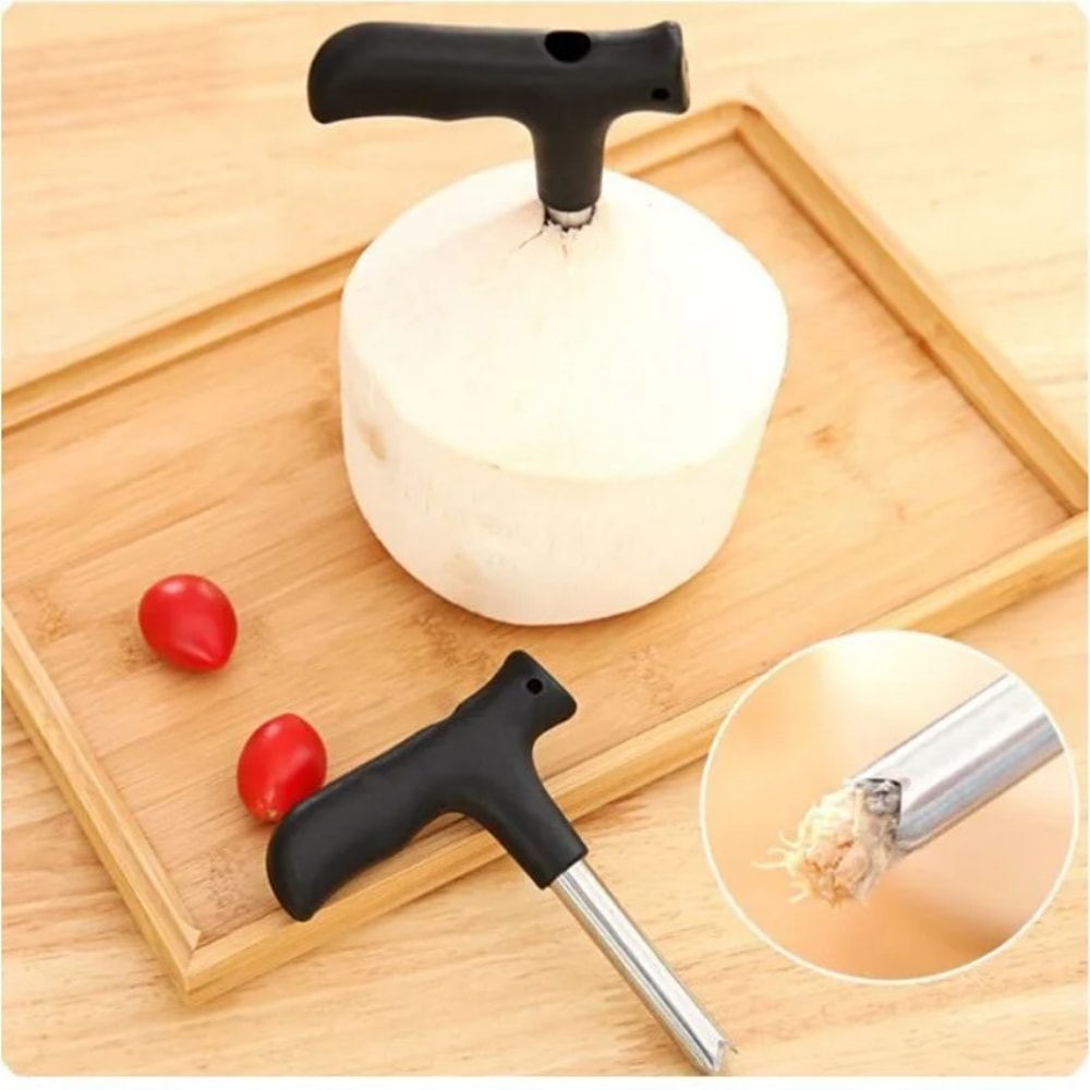 Durable Stainless Steel Coconut Opener & Driller Tool with Cleaning Stick Perfect for Coconut Lovers