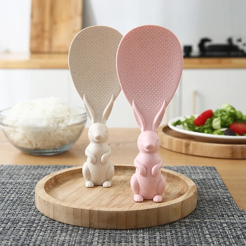 Creative NonStick Rabbit Spoon Wheat Straw Rice Shovel For Cooking Serving 3