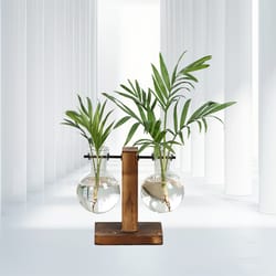 wooden frame hydroponic plant vase stylish desktop green plant holder, small glass flower arrangement container