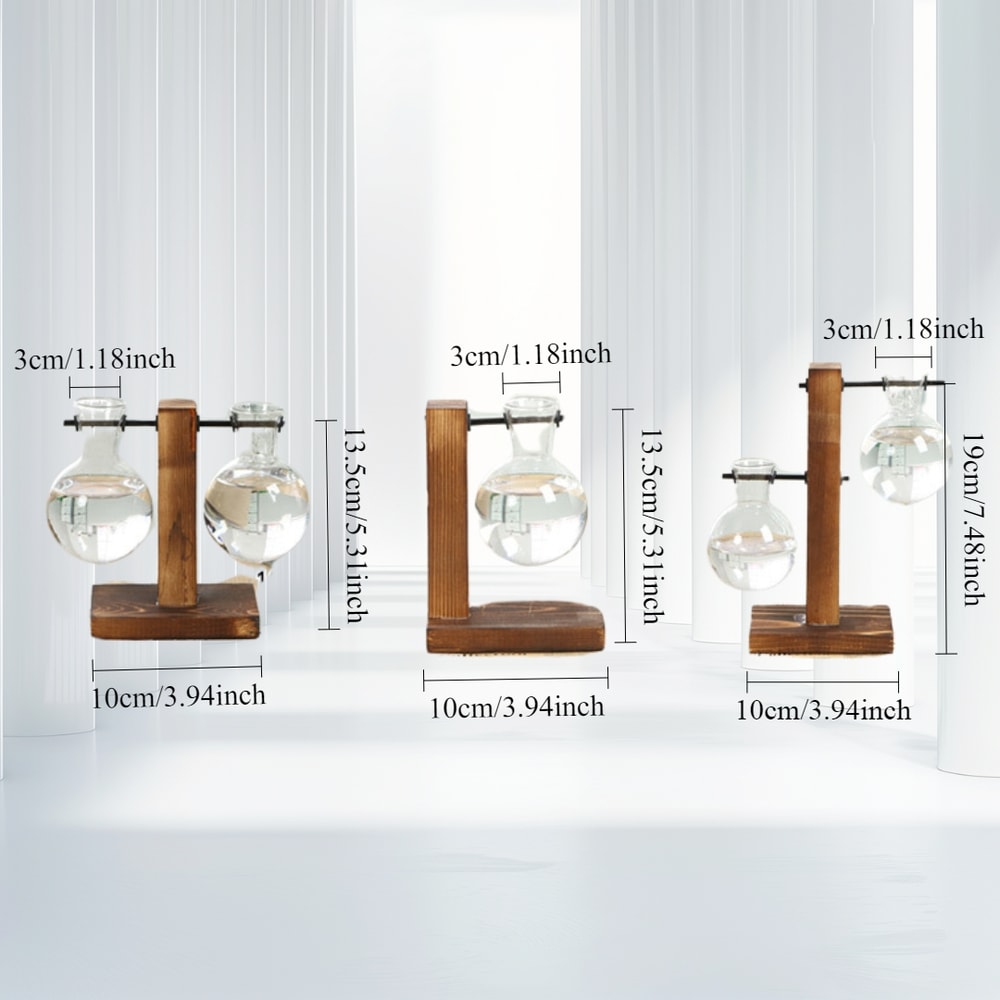 Wooden Frame Hydroponic Plant Vase Stylish Desktop Green Plant Holder Small Glass Flower Arrangemen 4