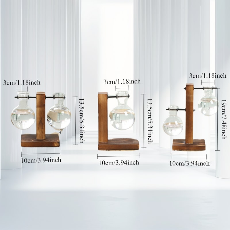 Wooden Frame Hydroponic Plant Vase Stylish Desktop Green Plant Holder Small Glass Flower Arrangemen 4