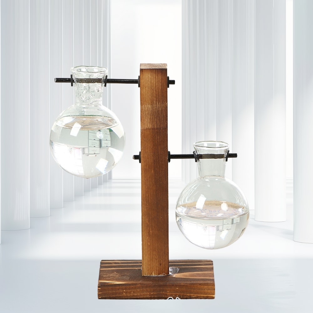 Wooden Frame Hydroponic Plant Vase Stylish Desktop Green Plant Holder Small Glass Flower Arrangemen 7