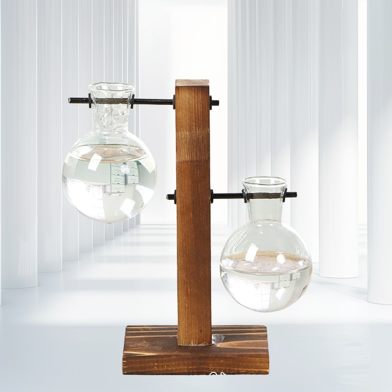 Wooden Frame Hydroponic Plant Vase Stylish Desktop Green Plant Holder Small Glass Flower Arrangemen 7