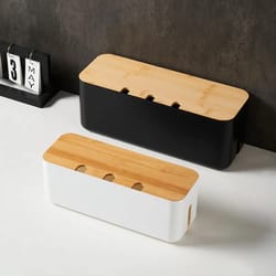 bamboo cable management box eco friendly wire storage organizer for desk & computer