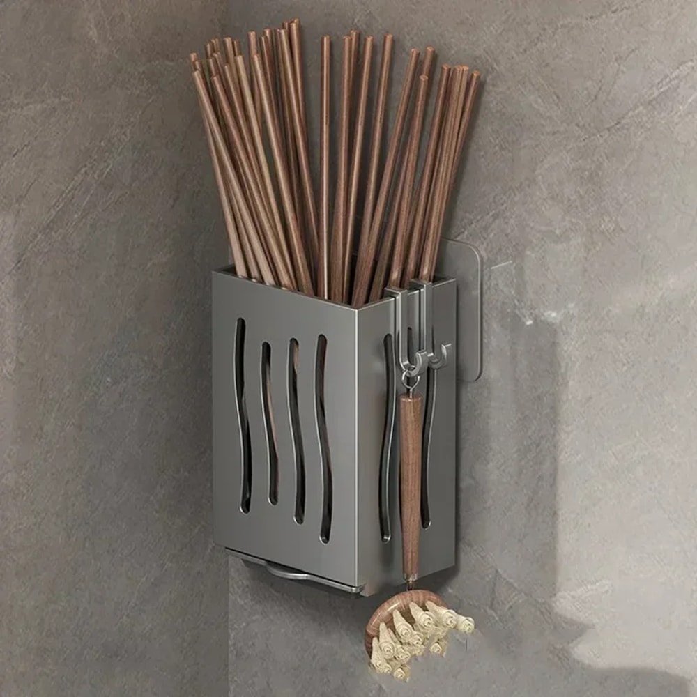 Multifunctional Kitchen Utensil Rack WallMounted Or Freestanding Plastic Cutlery Storage With Drain 7