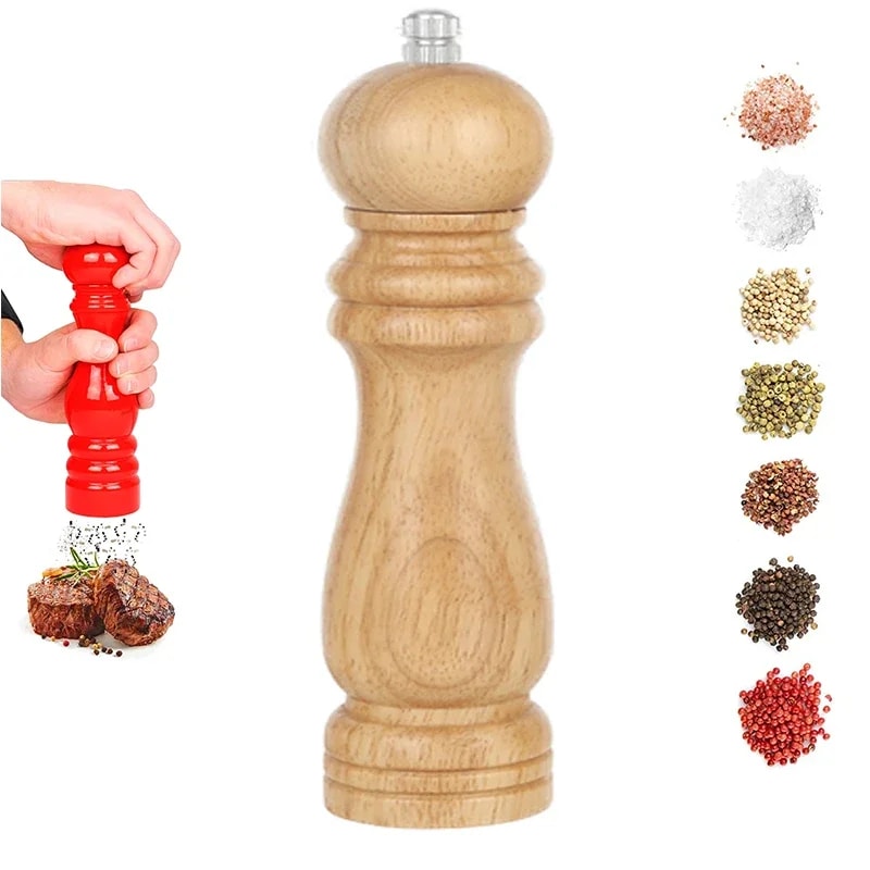 Solid Wood Salt And Pepper Grinder Set Adjustable Spice Mill For Kitchen Cooking 0