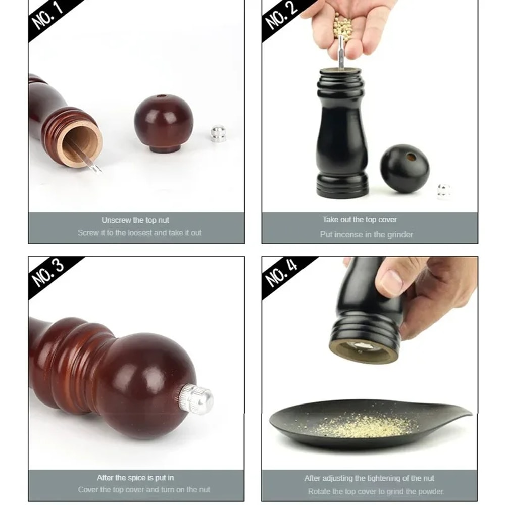 Solid Wood Salt And Pepper Grinder Set Adjustable Spice Mill For Kitchen Cooking 2