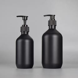 matte black liquid soap dispenser refillable shampoo, conditioner, and lotion container for bathroom, hotel & spa use