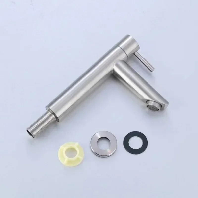 Stainless Steel Basin Faucet Modern Single Cold Water Tap in Black Silver Color Deck Mounted, Lengthened & Raised.