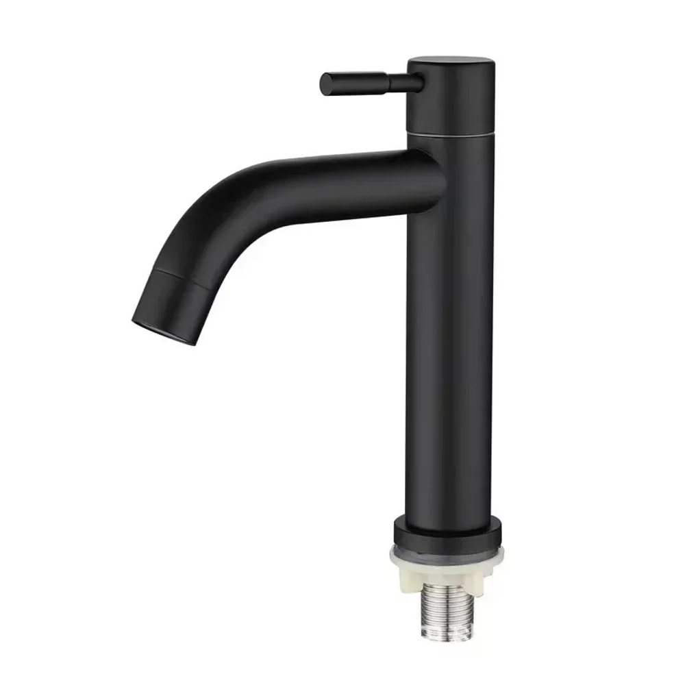 Stainless Steel Basin Faucet Modern Single Cold Water Tap in Black Silver Color Deck Mounted, Lengthened & Raised.