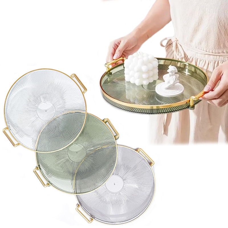Round Acrylic Storage Tray for Coffee Table & Tea Cup Organization Elegant Home Decor Tray for Aromatherapy & Tea Cups