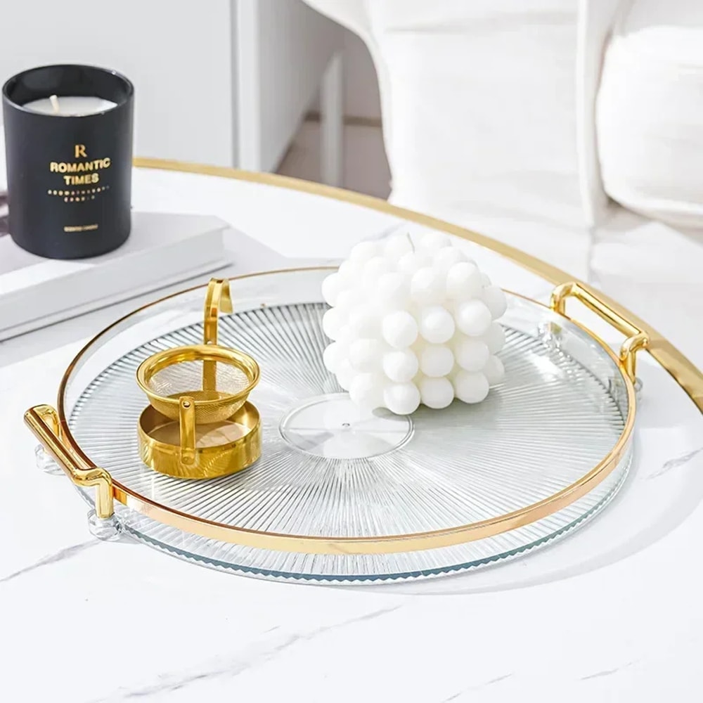 Round Acrylic Storage Tray for Coffee Table & Tea Cup Organization Elegant Home Decor Tray for Aromatherapy & Tea Cups