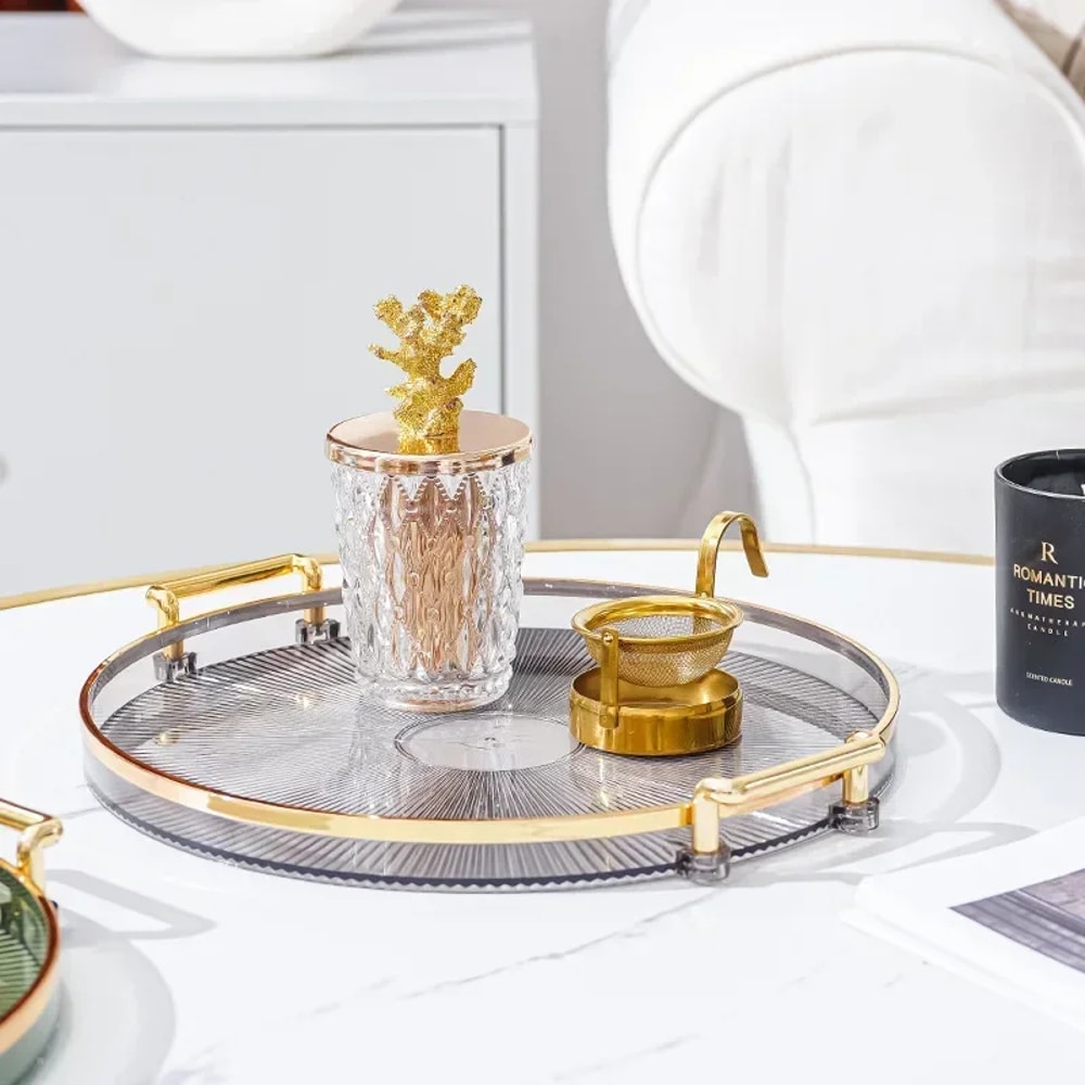 Round Acrylic Storage Tray for Coffee Table & Tea Cup Organization Elegant Home Decor Tray for Aromatherapy & Tea Cups