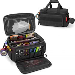 heavy duty tool organizer with pouch bags and non-slip base for electricians, carpenters, and repairmen