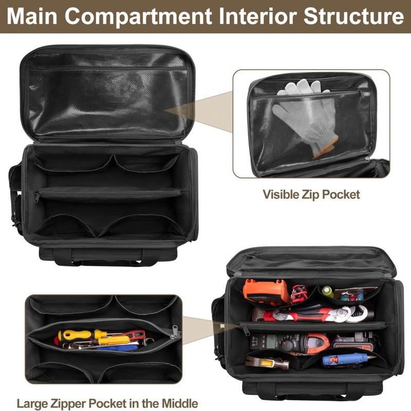 Heavy Duty Tool Organizer With Pouch Bags And NonSlip Base For Electricians Carpenters And Repairme 3