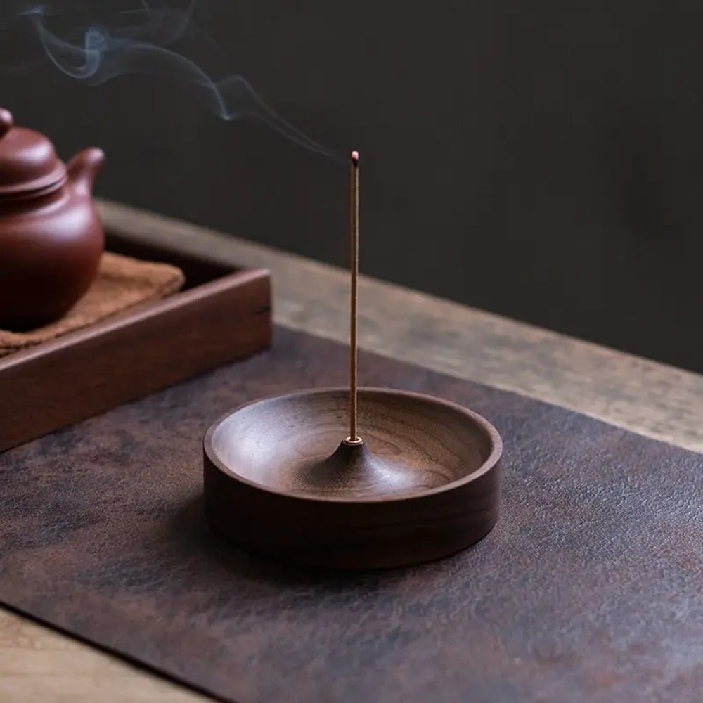 Handmade Black Walnut Wood Incense Stick Holder Round Tea Ceremony Agarwood Tray For Home Decor 0