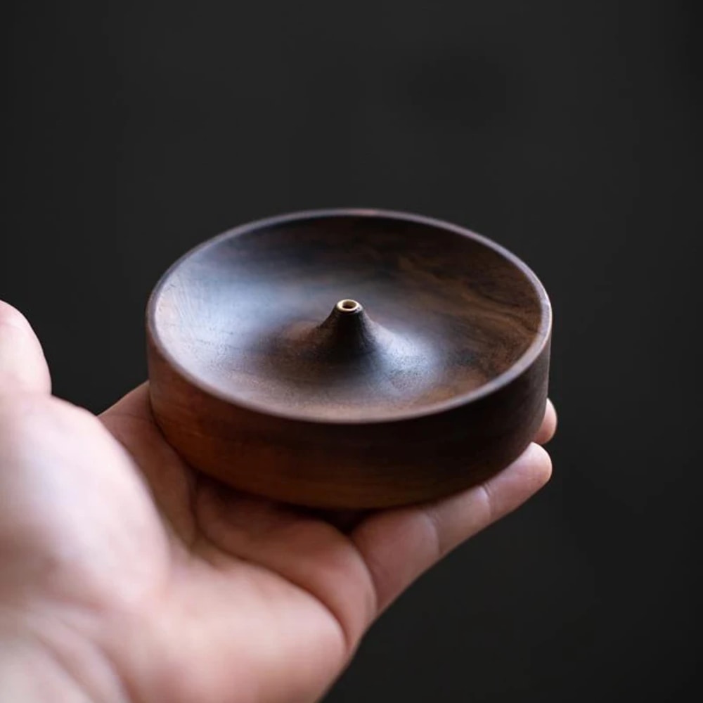 Handmade Black Walnut Wood Incense Stick Holder Round Tea Ceremony Agarwood Tray For Home Decor 2